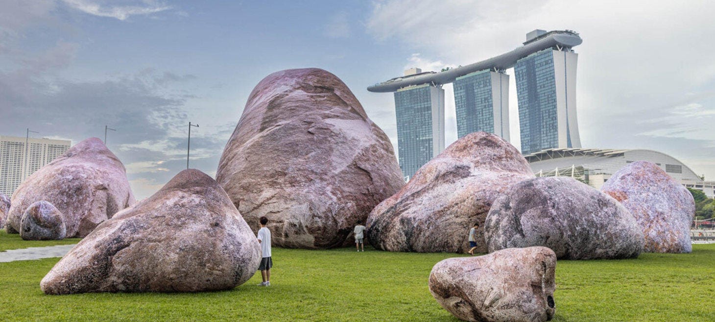 Sixteen Air-Filled Inflatable Rock Formations by ENESS Light Up for I Light Singapore