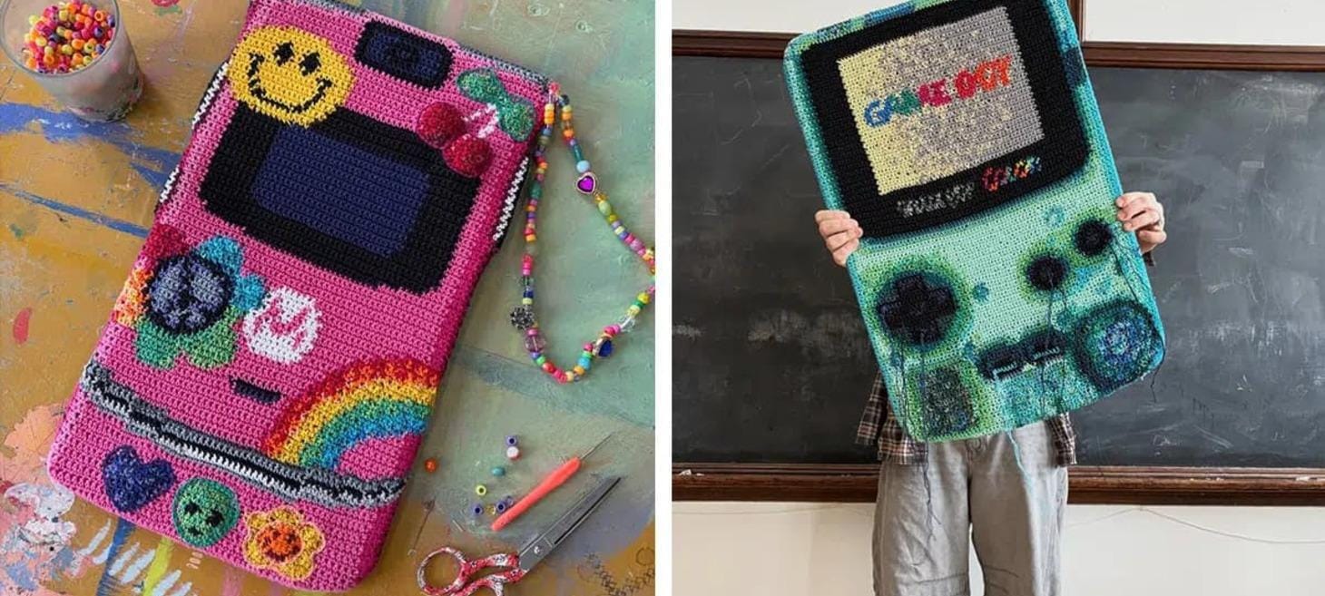 Crochet Artist Turns Early 2000s Technology into Oversized Textile Art