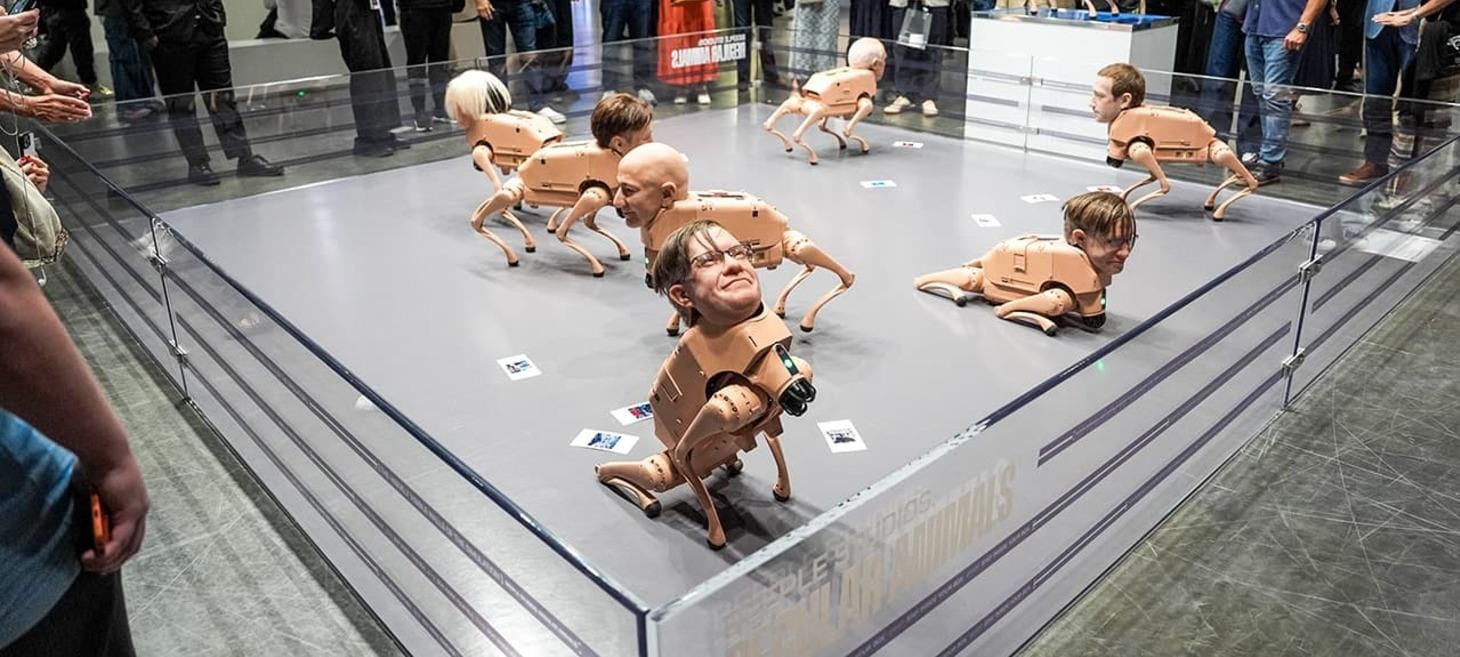 Billionaire Heads on Robot Dogs Pooping Photos Go Viral at Major Miami Art Fair