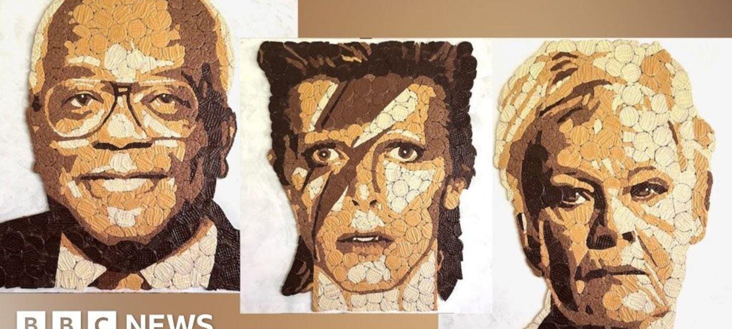 Mosaic Artist Uses Biscuits to Make Famous Faces